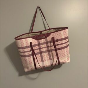 Steve Madden Rose Plaid Tote with Burgundy Trim